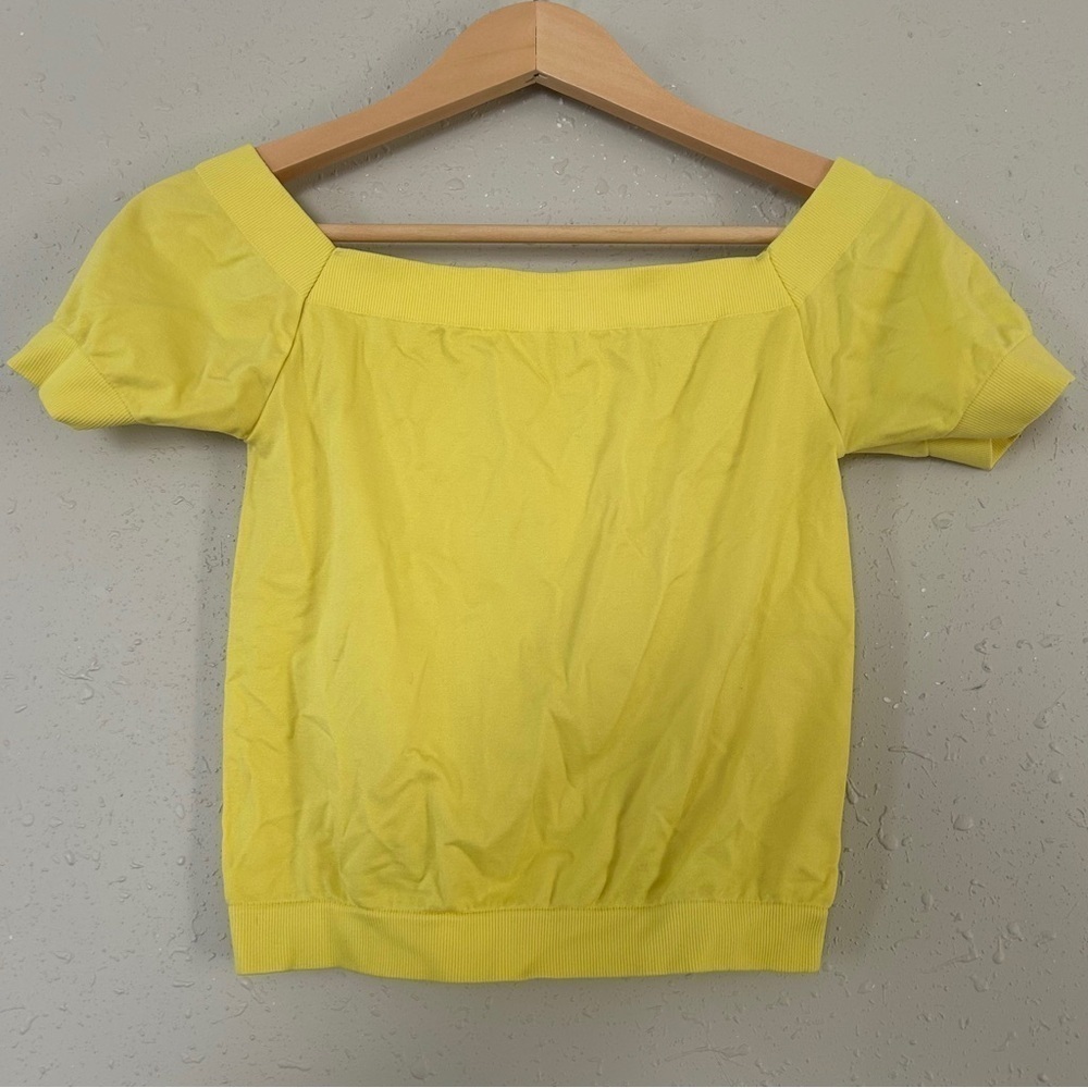 Neon Yellow Crop Top Off the Shoulder Bright Black Light Party Small Stretch